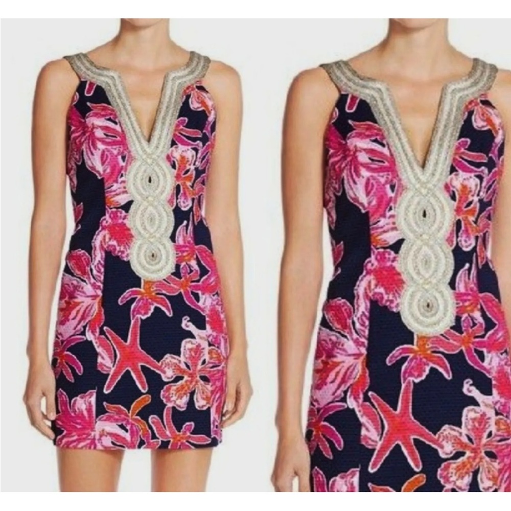 Lilly Pulitzer Valli Shift Dress Via Sunny gold trim size 6